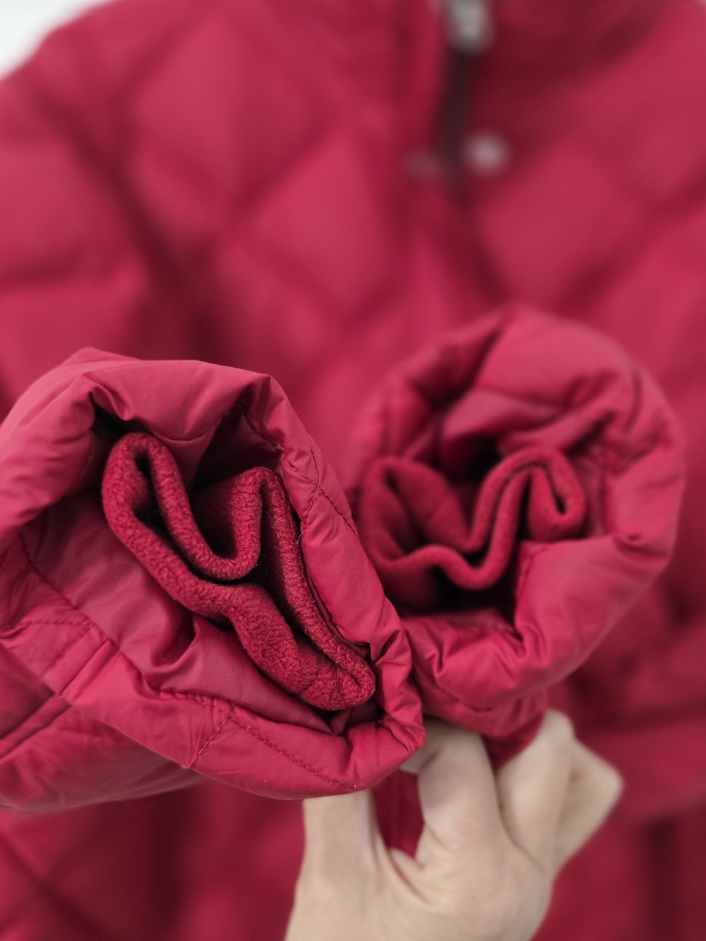 Eddie Bauer Red Quilted Diamond Puffer Jacket 700 Fill Power, Down Filled LP Euc - Picture 7 of 9